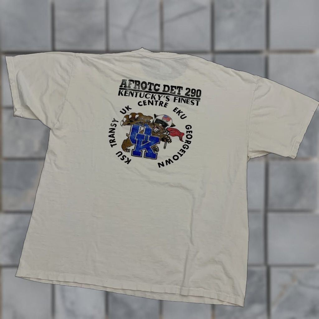 Jerzees Vintage 90s T Shirt Xl Uk Kentucky Wildcats Afrotc Det 290 Distressed Grunge Men White Crew Hoodie, Sweatshirt