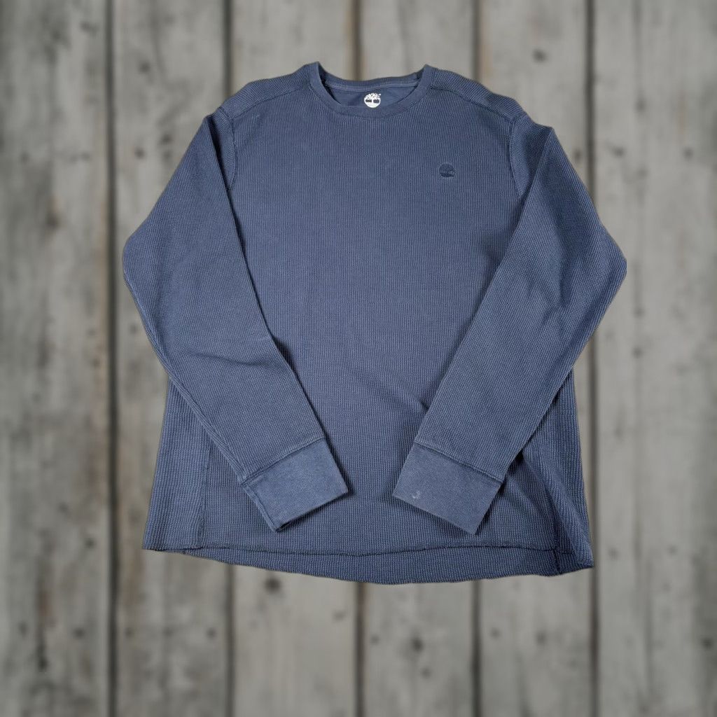Timberland Sweater Mens Xl Blue Waffle Knit Crewneck Pullover Casual Winter Top
