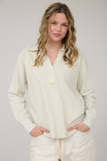 Washed Collared Long Sleeve Knit Top