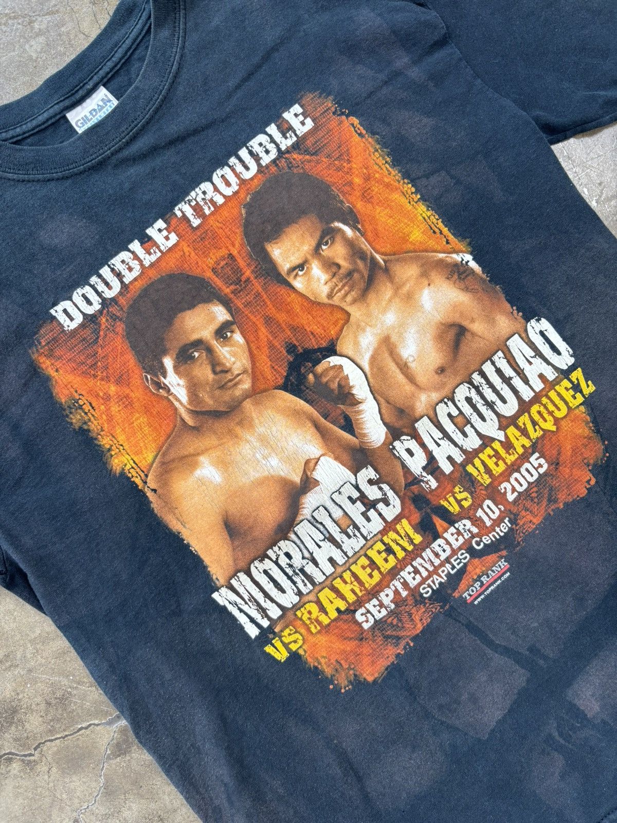 Vintage 2005 Double Trouble Morales V Pacquiao Tee Medium Hoodie, Sweatshirt | FlexRushtees.com