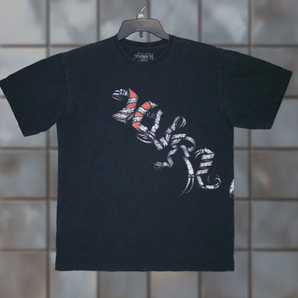 Hurley Graphic Wrap Around Logo Short Sleeve Beach T Shirt Adult Large Black Mens