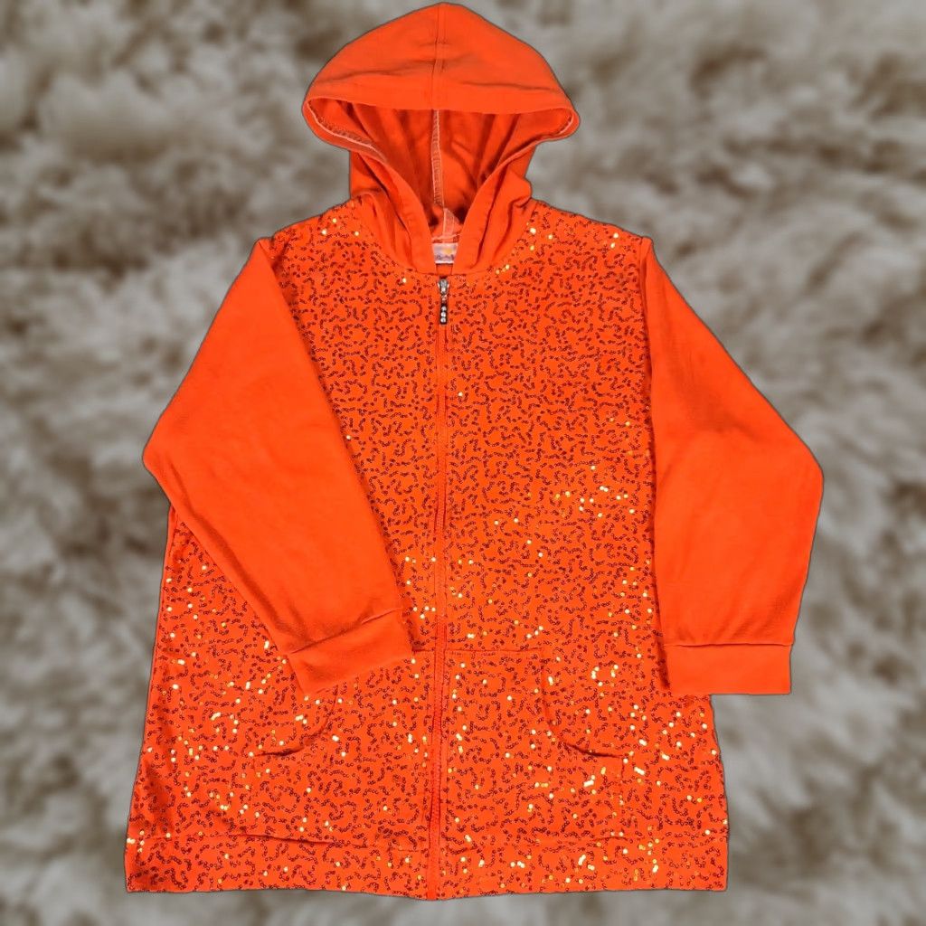 Factory Quacker Factory Hoodie Womens Medium Red Full Zip Sequin Sparkle Outdoor Casual
