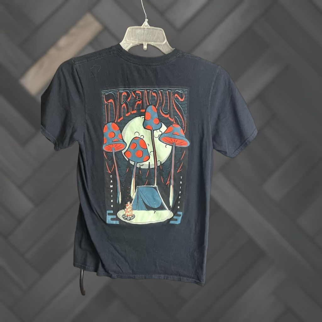 Vintage Dravus T Shirt Camping Tripping Black Campfire Mushrooms Camp Campfire Mushrooms Black Camp