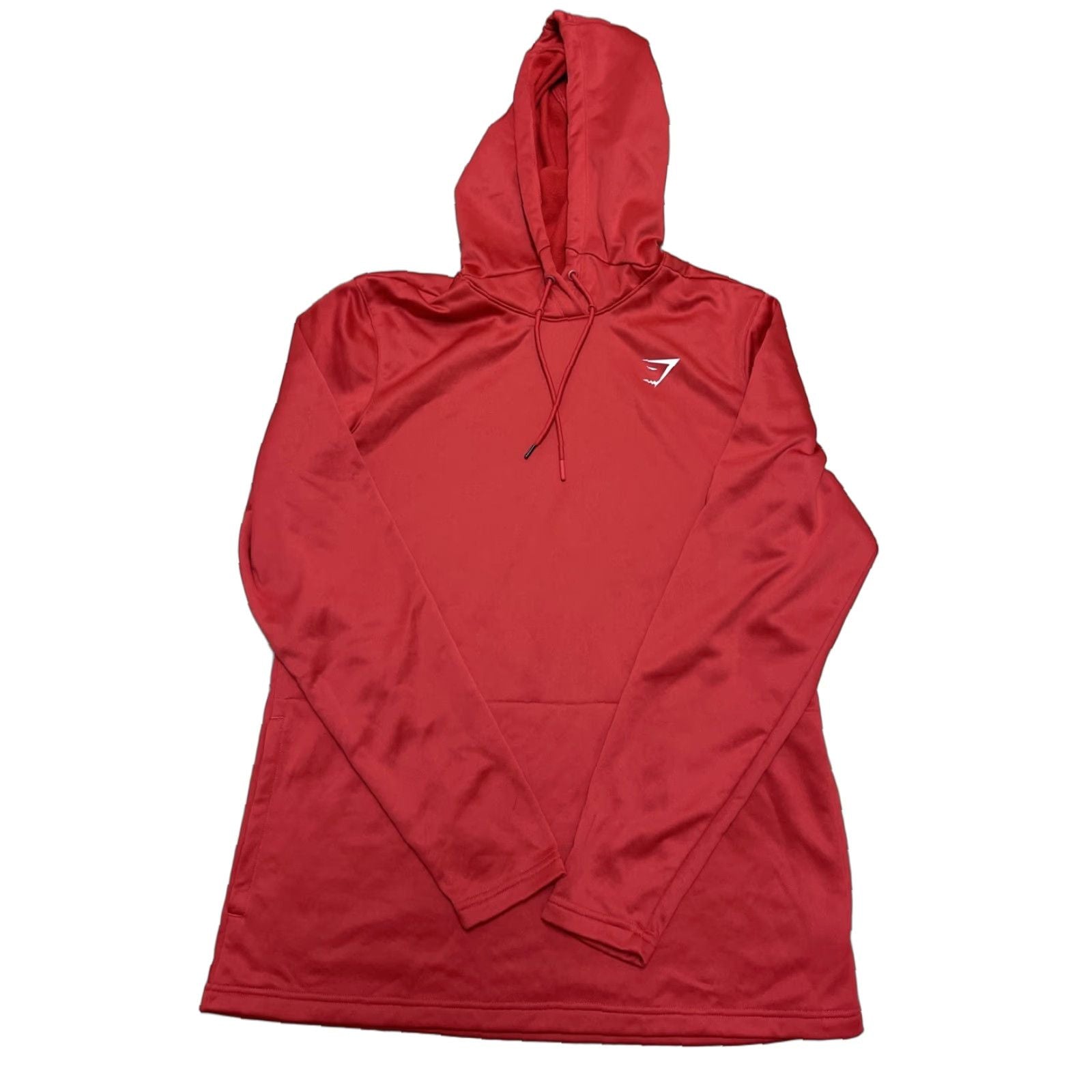 Gymshark Hoodie Mens Large Red 100 Polyester Crew Neck Hooded Pockets Pullover Sleeve Long