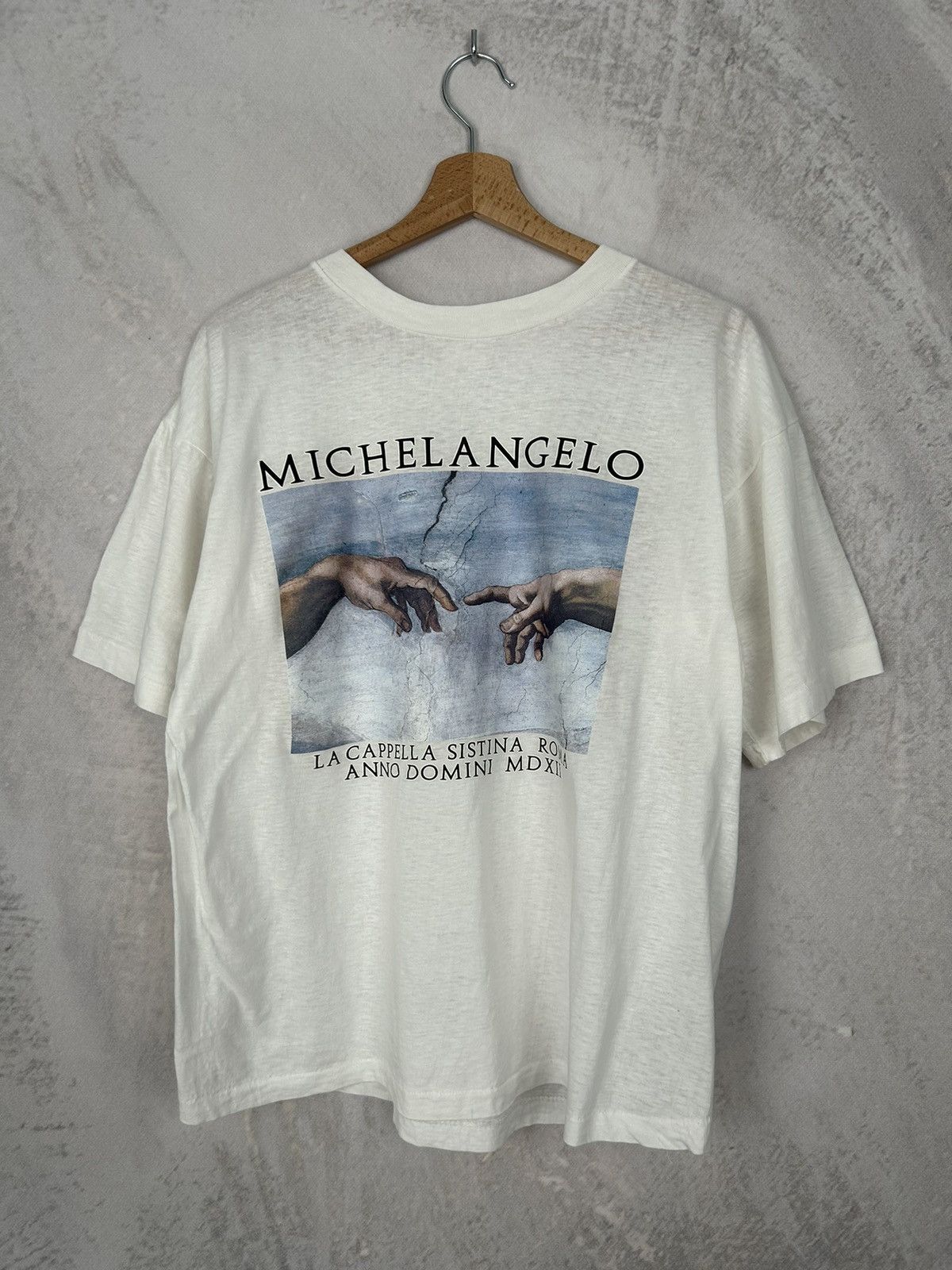 Vintage 80s Michelangelo The Creation Of Adam Graphic Art T-Shirts, Hoodie, Sweatshirt | FlexRushtees.com