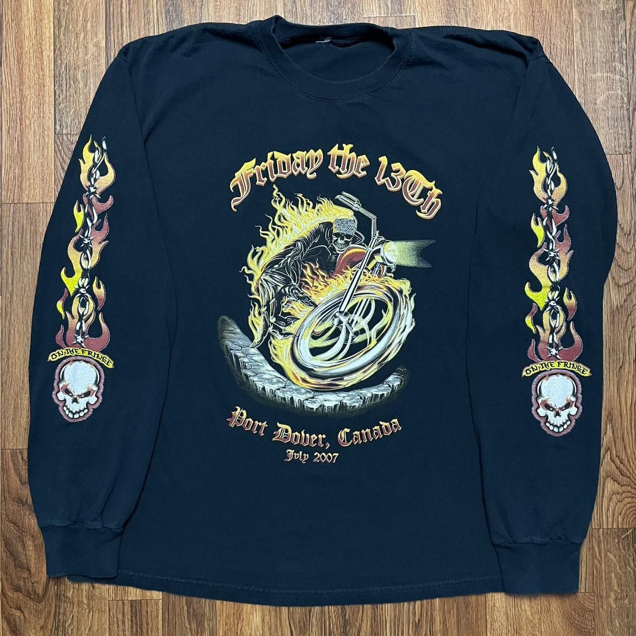 Vintage Biker Long Sleeve Xl Black Port Dover Friday 13th
