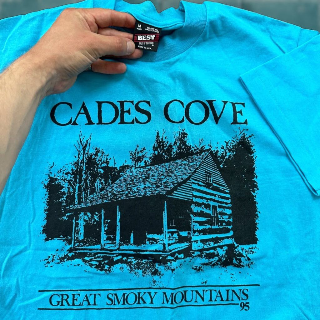 Vintage Cades Cove Smoky Mountains T Shirt 90s Tennessee Travel Blue Mens M Crew Neck Short