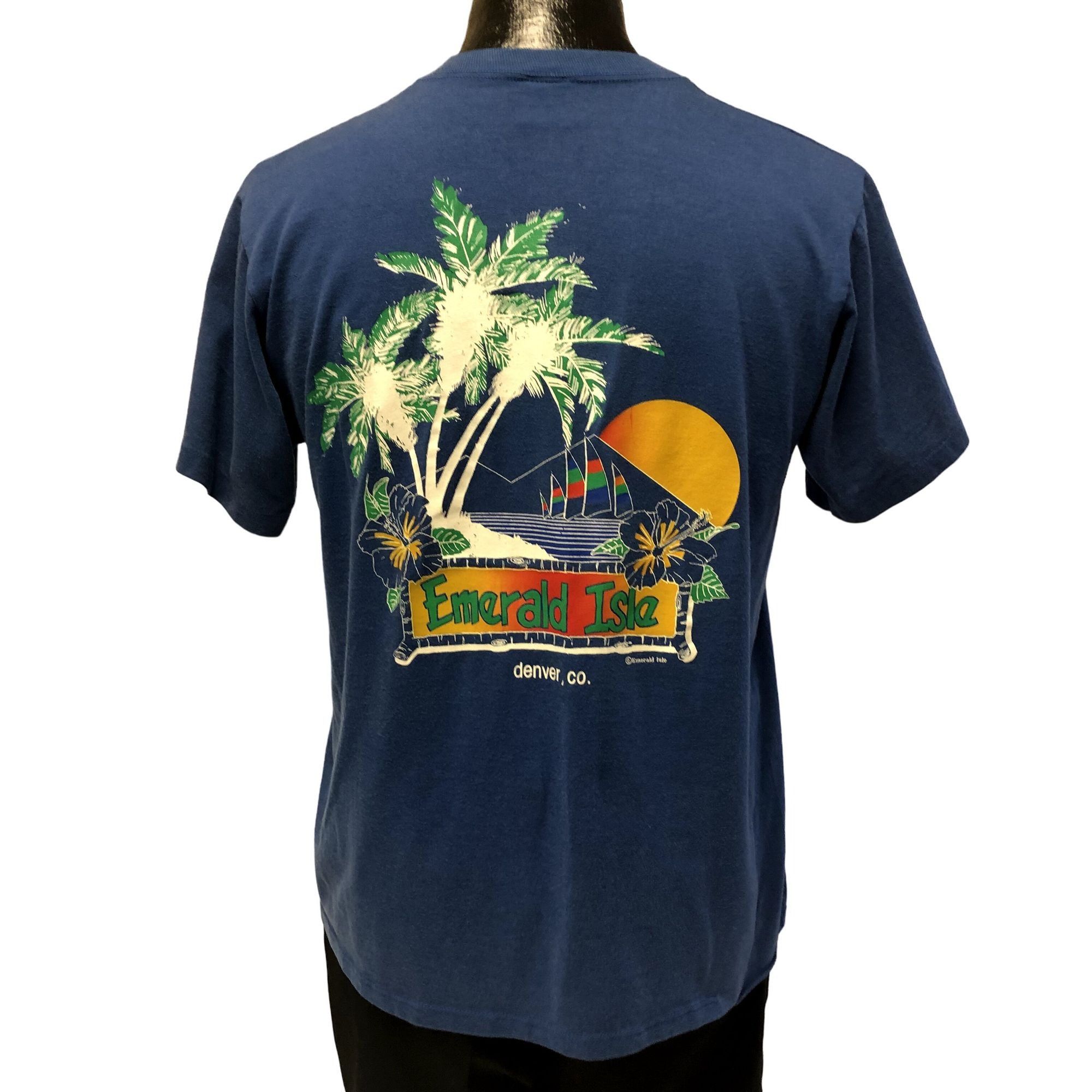 80 S Jerzees Emerald Isle Tropical Sailboat Sunset T Shirt L