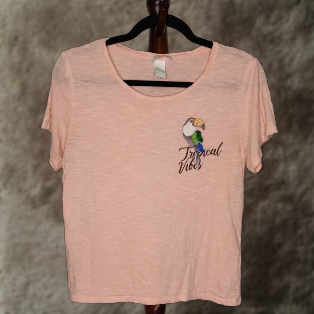 M H M Women S T Shirt Orange Tropical Vibes Round Neck Short Sleeves Shirt S Womens