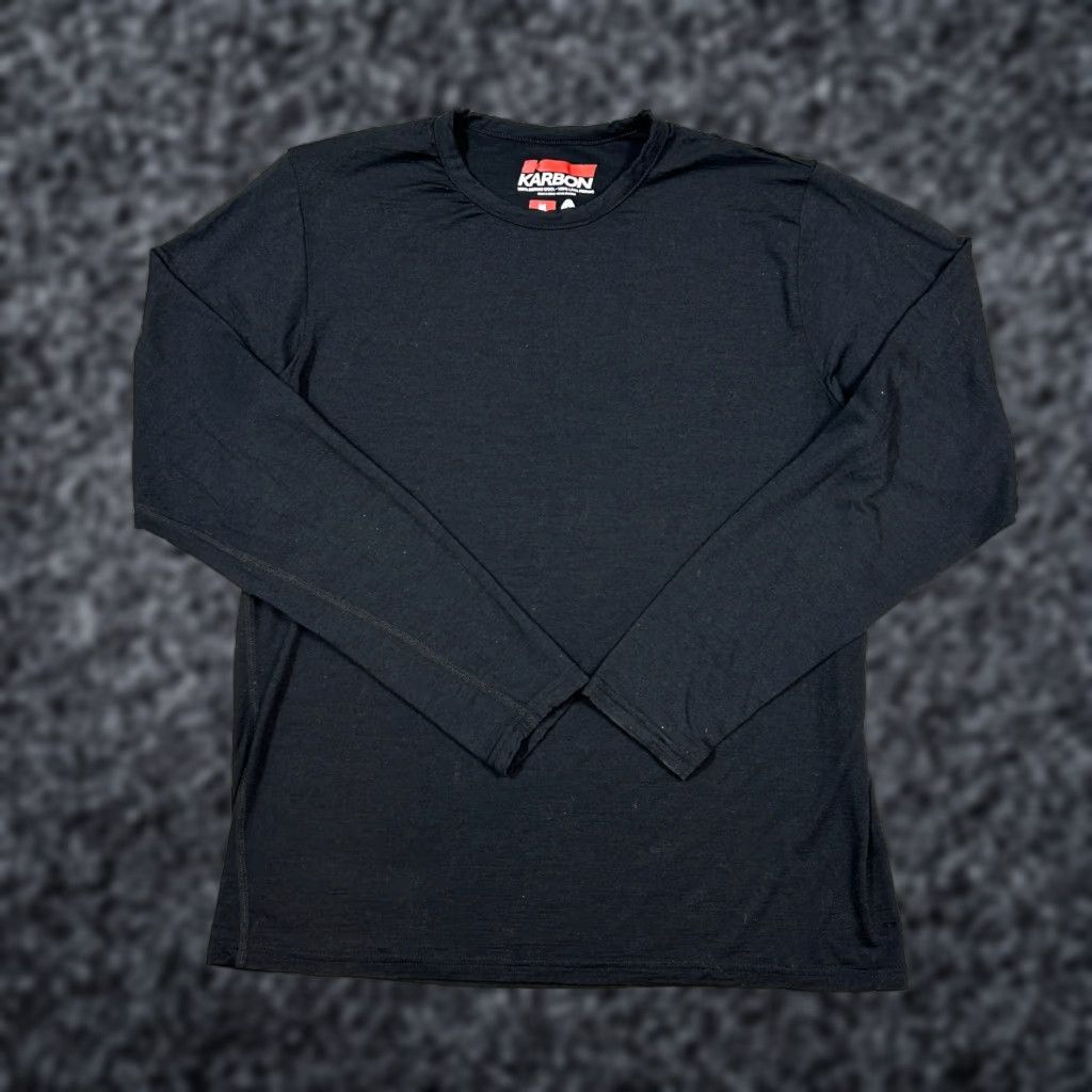 Carbon Karbon Shirt Mens M Black 100 Merino Wool Long Sleeve Thermal Base Layer Crew Neck Pullover A