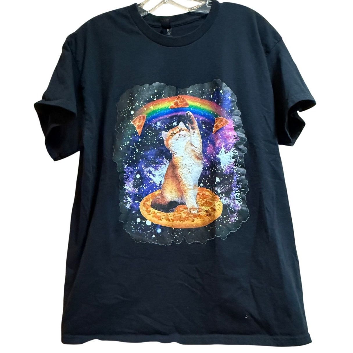 Gildan Rainbow Pizza Cat Graphic Short Sleeve T Shirt Size Large Hoodie, Sweatshirt | FlexRushtees.com