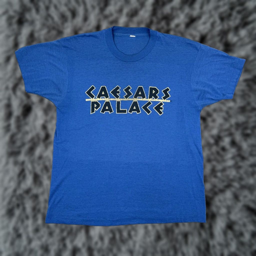 Palace Vintage 1980s Caesars Palace Casino T Shirt Mens M Blue Short Sleeve Crewneck Cotton Blend Hoodie, Sweatshirt