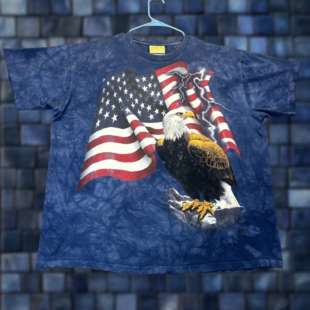 Mountain The Mountain T Shirt Men Xl Blue 4th July Bald Eagle Usa Flag Tie Dye Graphic Print Cre