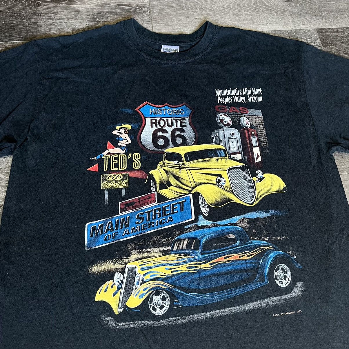 Vintage 2000s Route 66 Mini Mart Retro Car Graphic Tee 1925 Hoodie, Sweatshirt | FlexRushtees.com