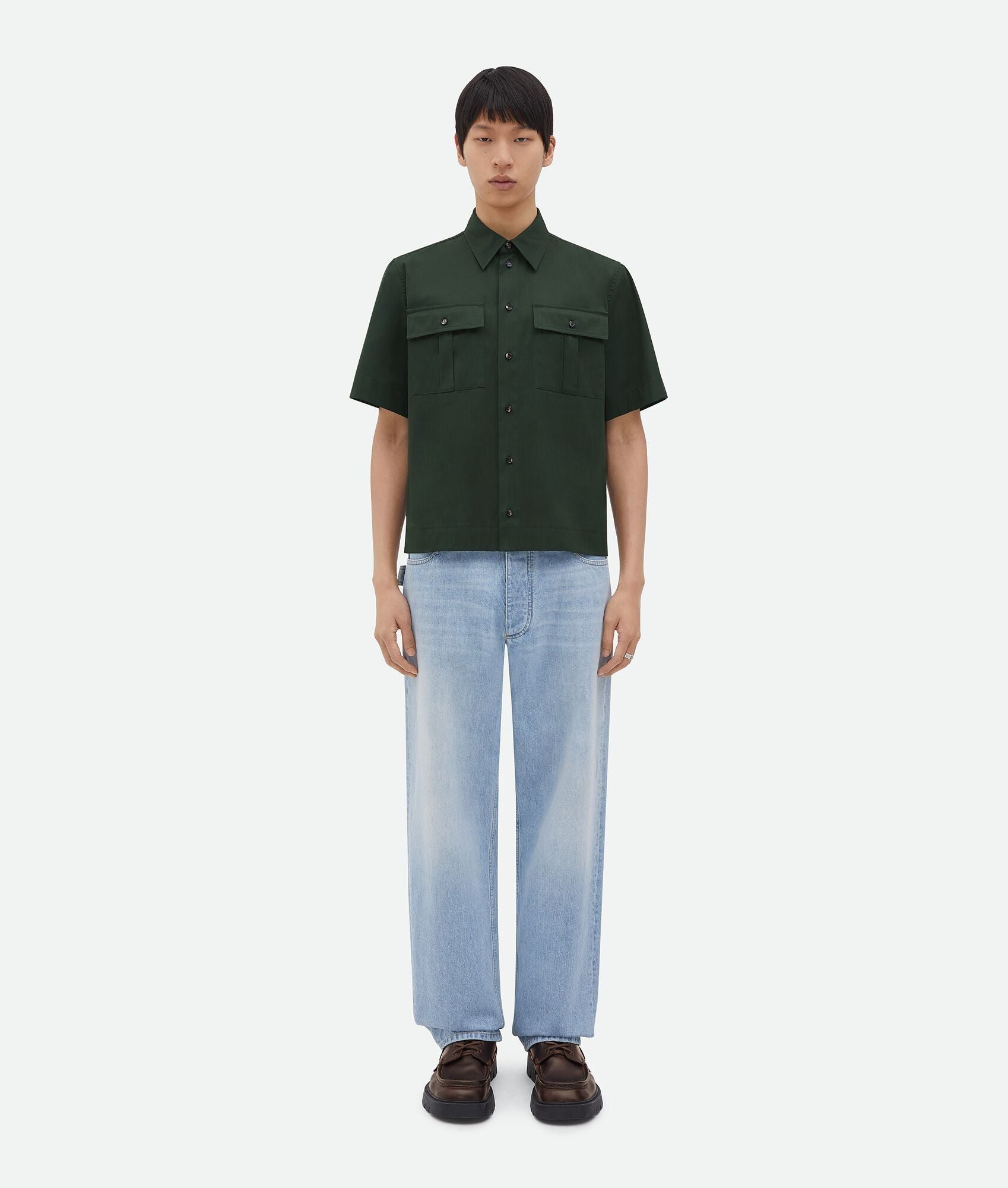 Bottega Veneta O1n1vont0625 Short Sleeved Cotton Shirt In Camping Hoodie, Sweatshirt | FlexRushtees.com
