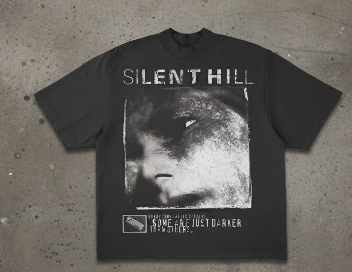 Japanese Brand Street Horror Game Retro Silent Hill Heavyweight T Shirt