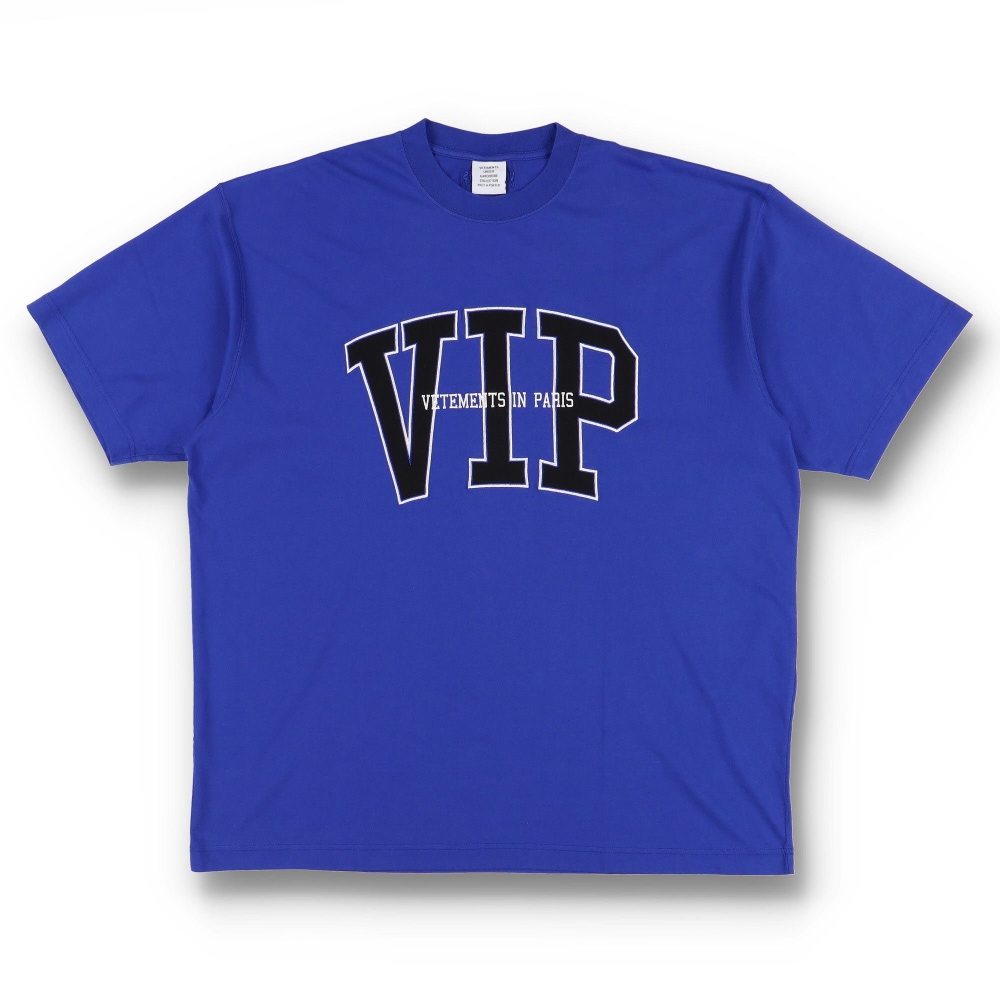 Vetements Blue Embroidered Vip Logo Oversized T Shirt Hoodie, Sweatshirt | FlexRushtees.com