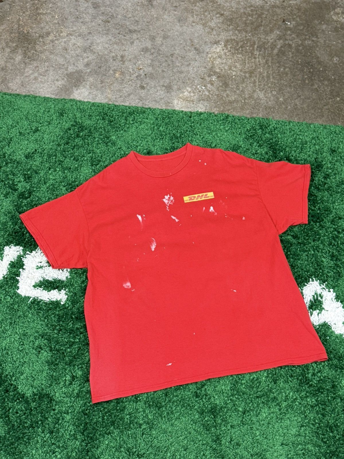 Vintage Distressed Dhl Logo Tee Red 2xl Xxl Paint Splatter Hoodie, Sweatshirt | FlexRushtees.com