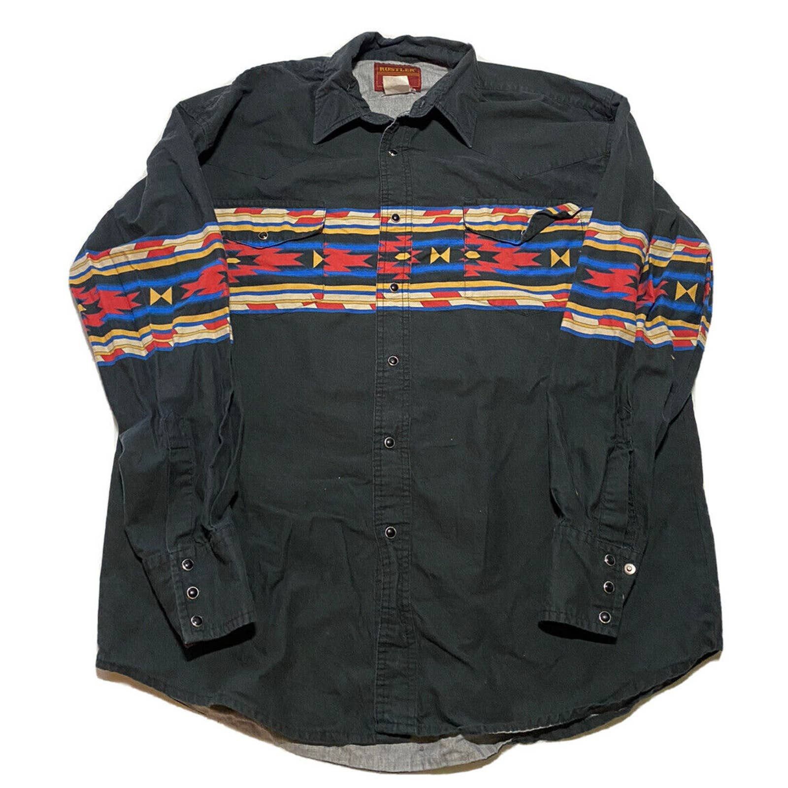Rustler Vintage Men S Rustler Wrangler Pearl Snap Aztec Shirt L O8