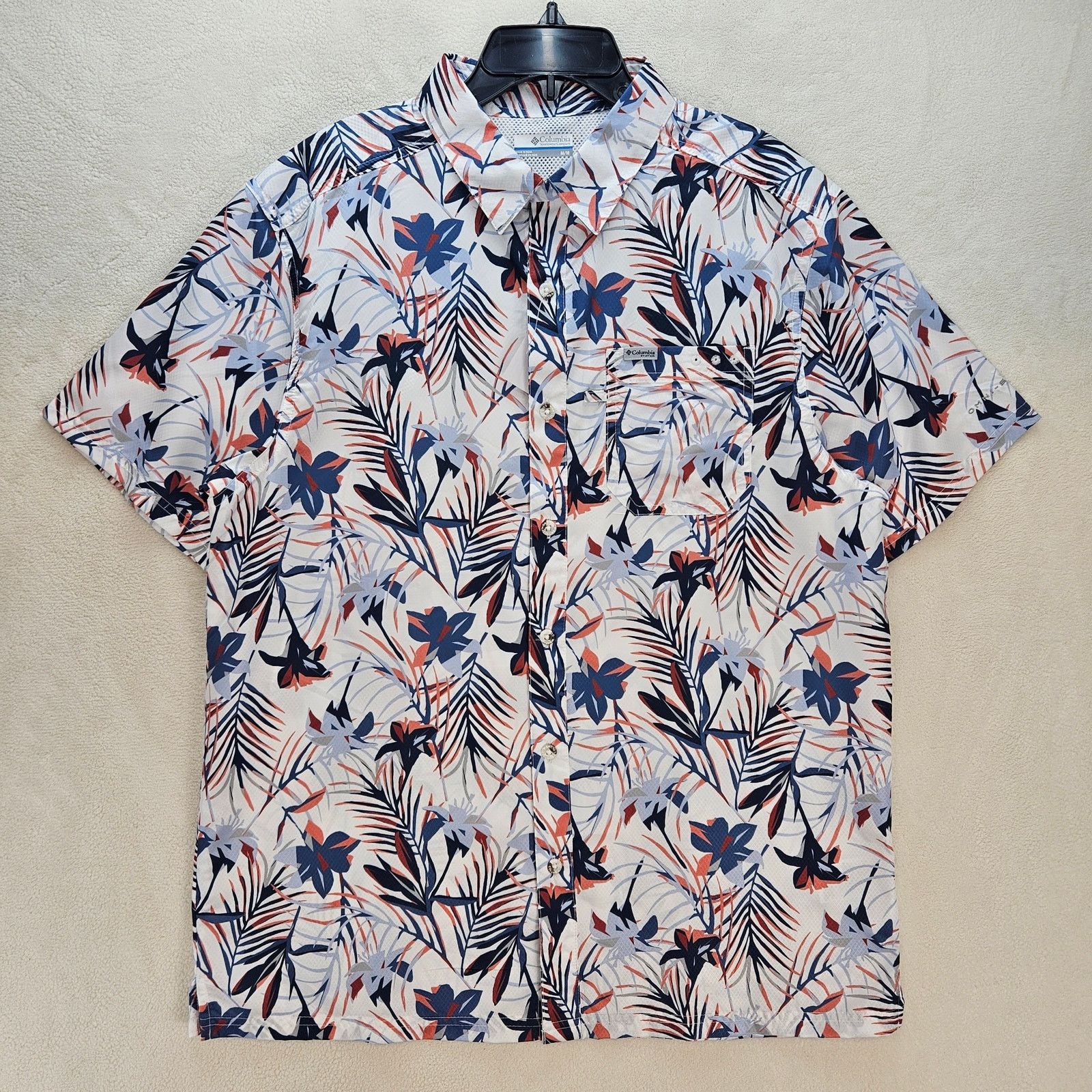 Columbia Pfg Men S Medium Coastal Tropical Leaf Pattern Nwot
