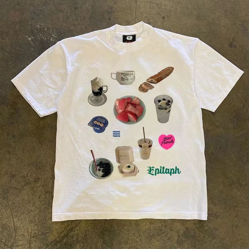 Vintage White Food Print Tee Hoodie, Sweatshirt | FlexRushtees.com