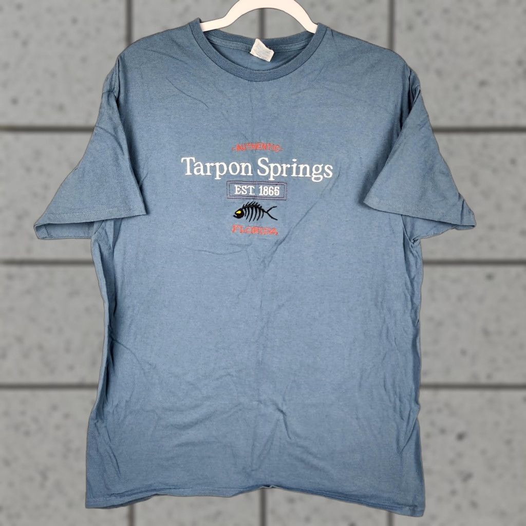 Vintage Tarpon Springs Shirt Mens Large Blue Florida Fish Bones Graphic Souvenir Hoodie, Sweatshirt | FlexRushtees.com