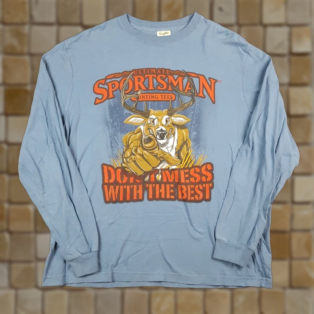 Etro Vintage Wright S T Shirt Deer Hunting Funny Long Sleeve Xl Blue 2000s 90s 00s Outdoor Retro Men