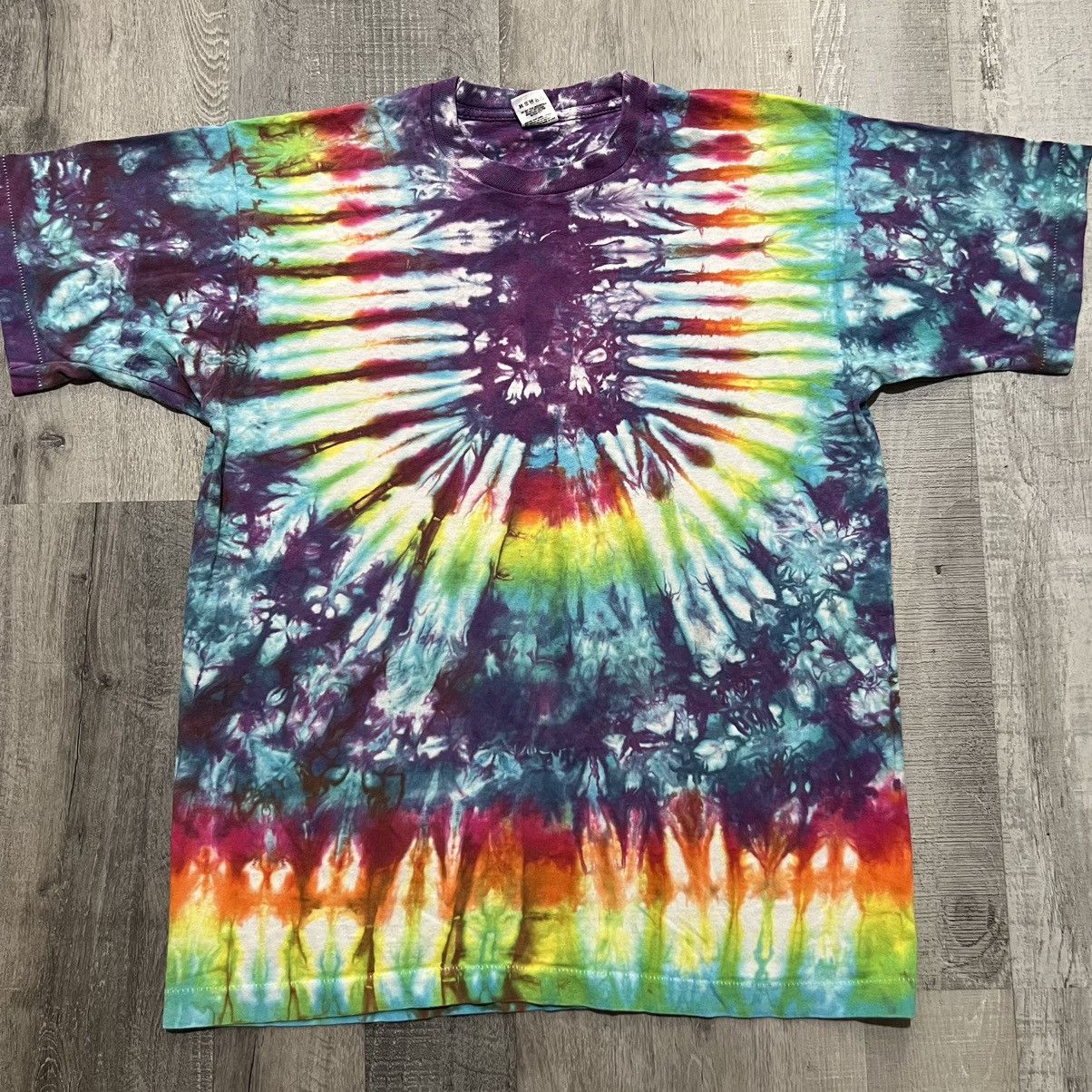 Vintage Vtg Psychedelic 1990s Rainbow Tie Dye Hippie Festival Shirt