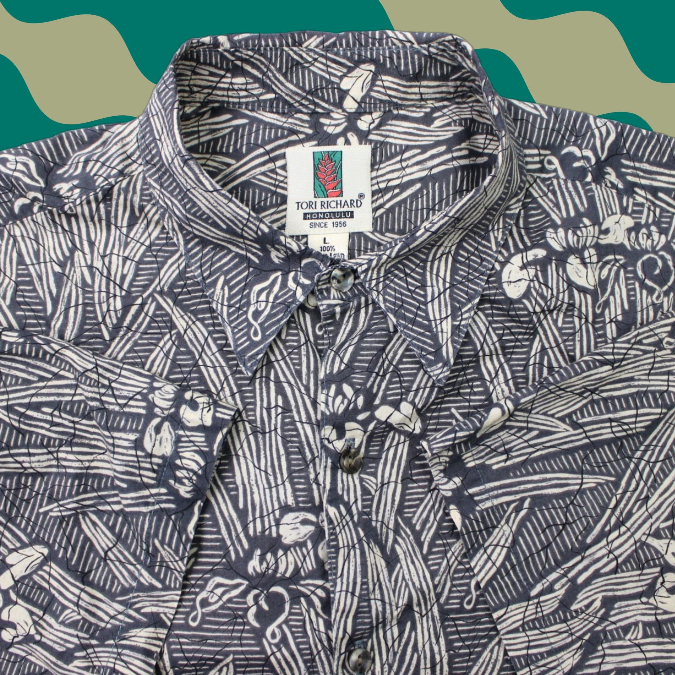 Richard Tori Richard Honolulu Floral Shirt Mens Large Blue Cotton Lawn Short Sleeve Beach Tropi