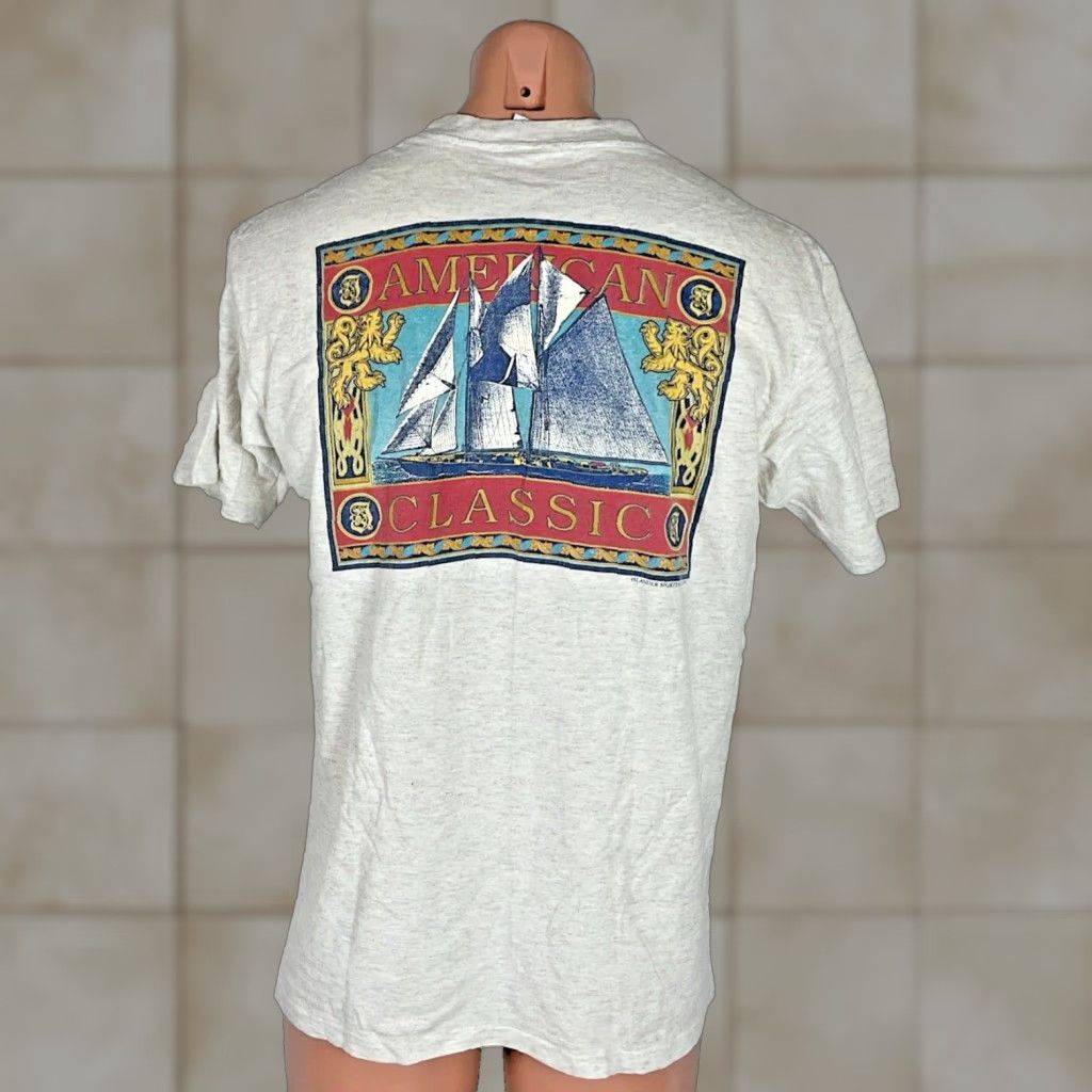 Vintage American Classic Palm Beach Gray T Shirt Mens L 1990s Cotton Graphic Tee Usa Made Sa