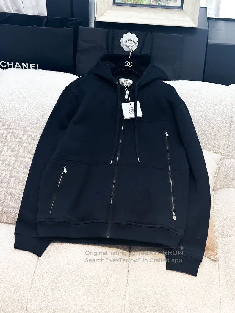 Hermes 24fw Autumn And Winter Navy Blue Hooded Sweatshirt