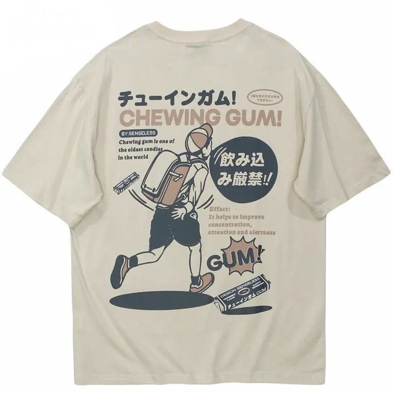 Vintage Japanese Style Beige Printed T Shirt Tee Short Sleeve Hoodie, Sweatshirt | FlexRushtees.com