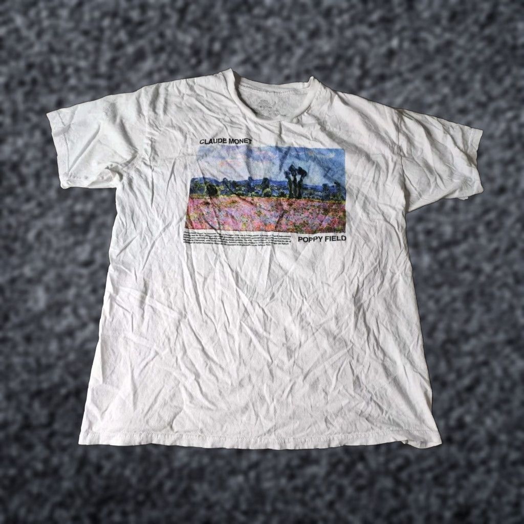 Vintage Mens Xl Monet Poppy Field Art Graphic T Shirt White 90s Retro Artist Tee Hoodie, Sweatshirt | FlexRushtees.com