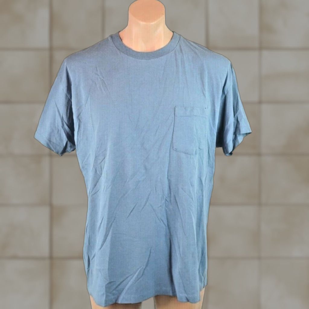 Vintage Hanes Pocket Tee Solid Sky Blue Xl T Shirt Men 90s Crew Neck Short Sleeve Pockets Blue
