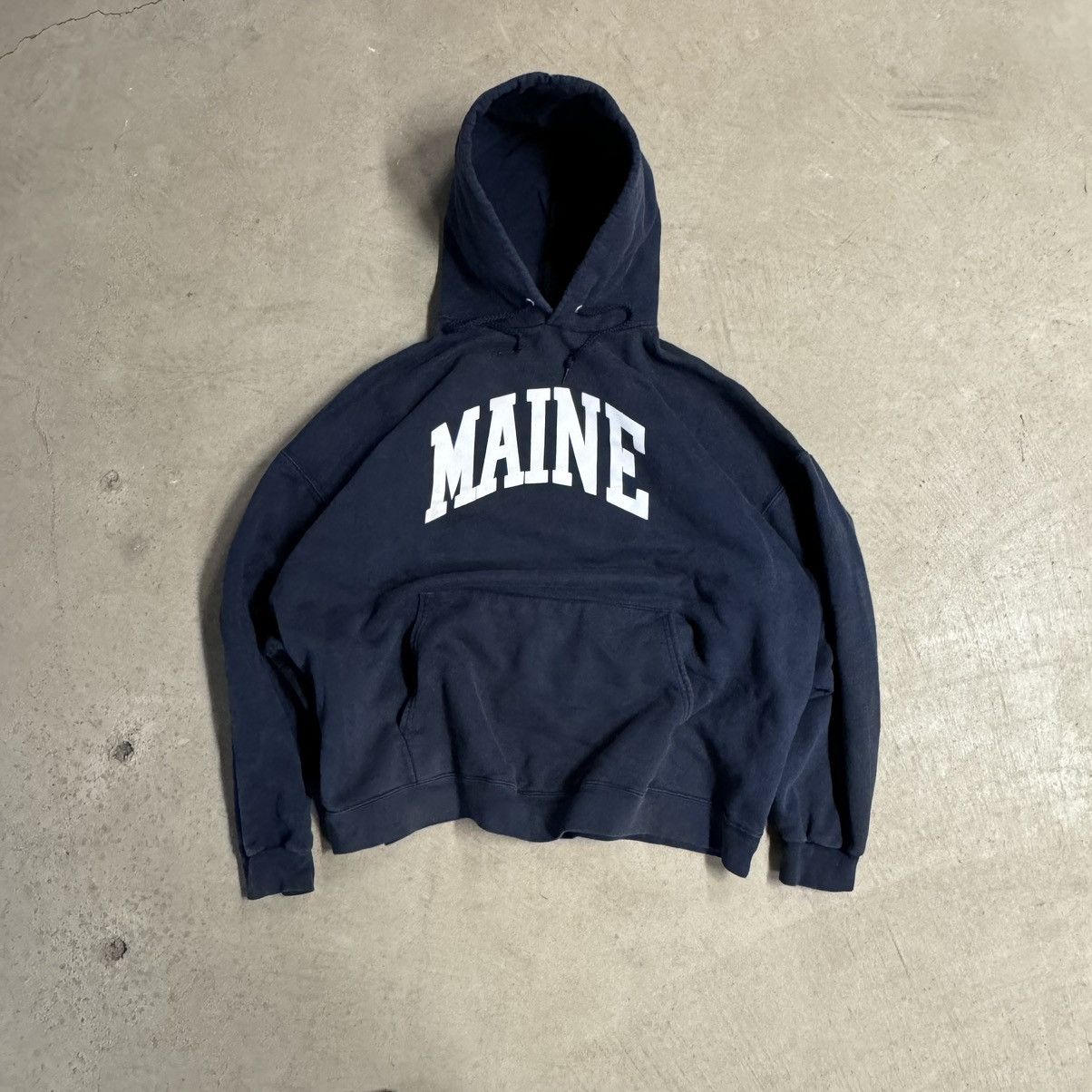 Vintage 90s Maine Russell Athletic Style Navy Blue Hoodie