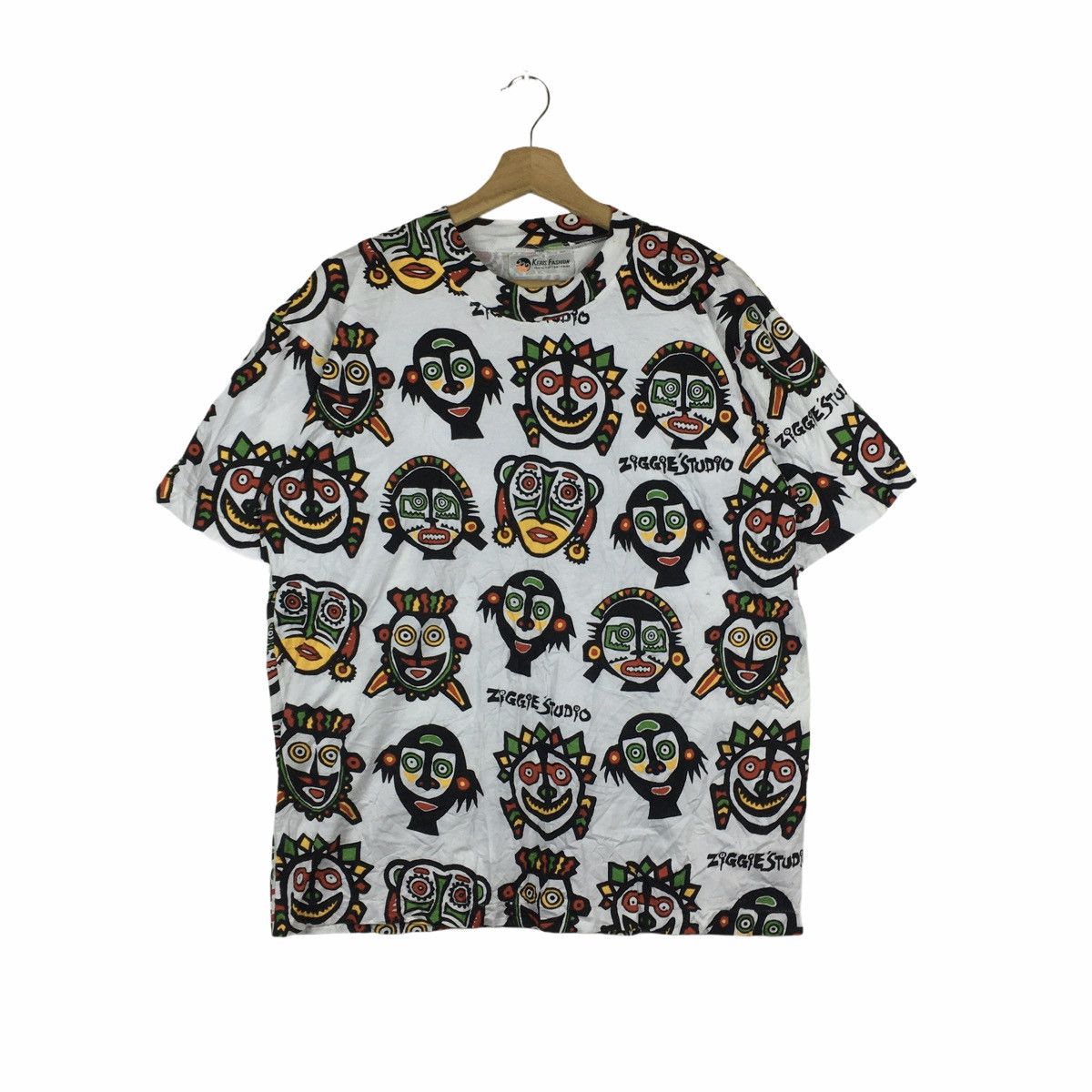 Vintage Vtg Ziggie Studio Keris Fashion Tribal Tribe Face Tee Shirt