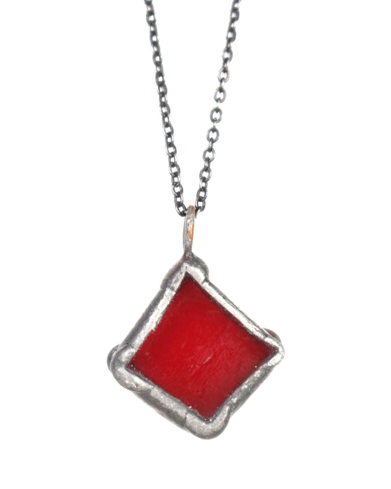 If Six Was Nine 2000s Japanese Made Red Resin W Metal Case Necklace