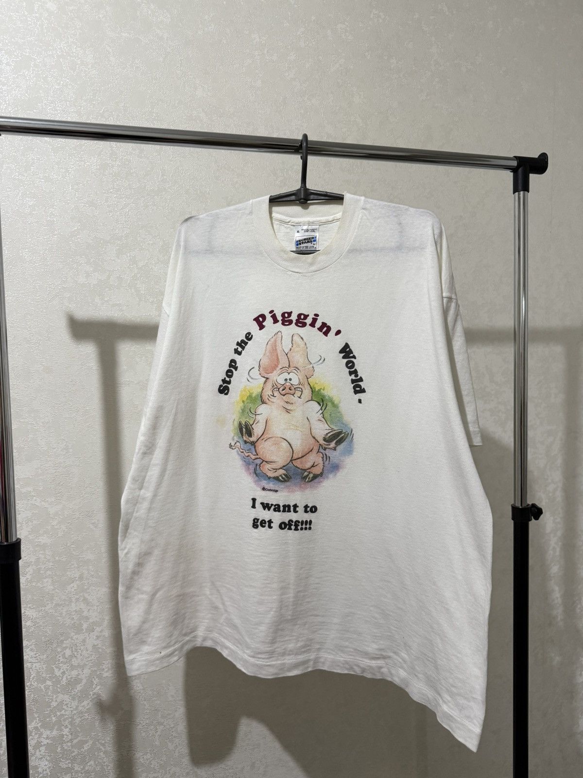 Band Tees Vtg Stop The Piggin World I Want To Get Off Screen Stars Pig