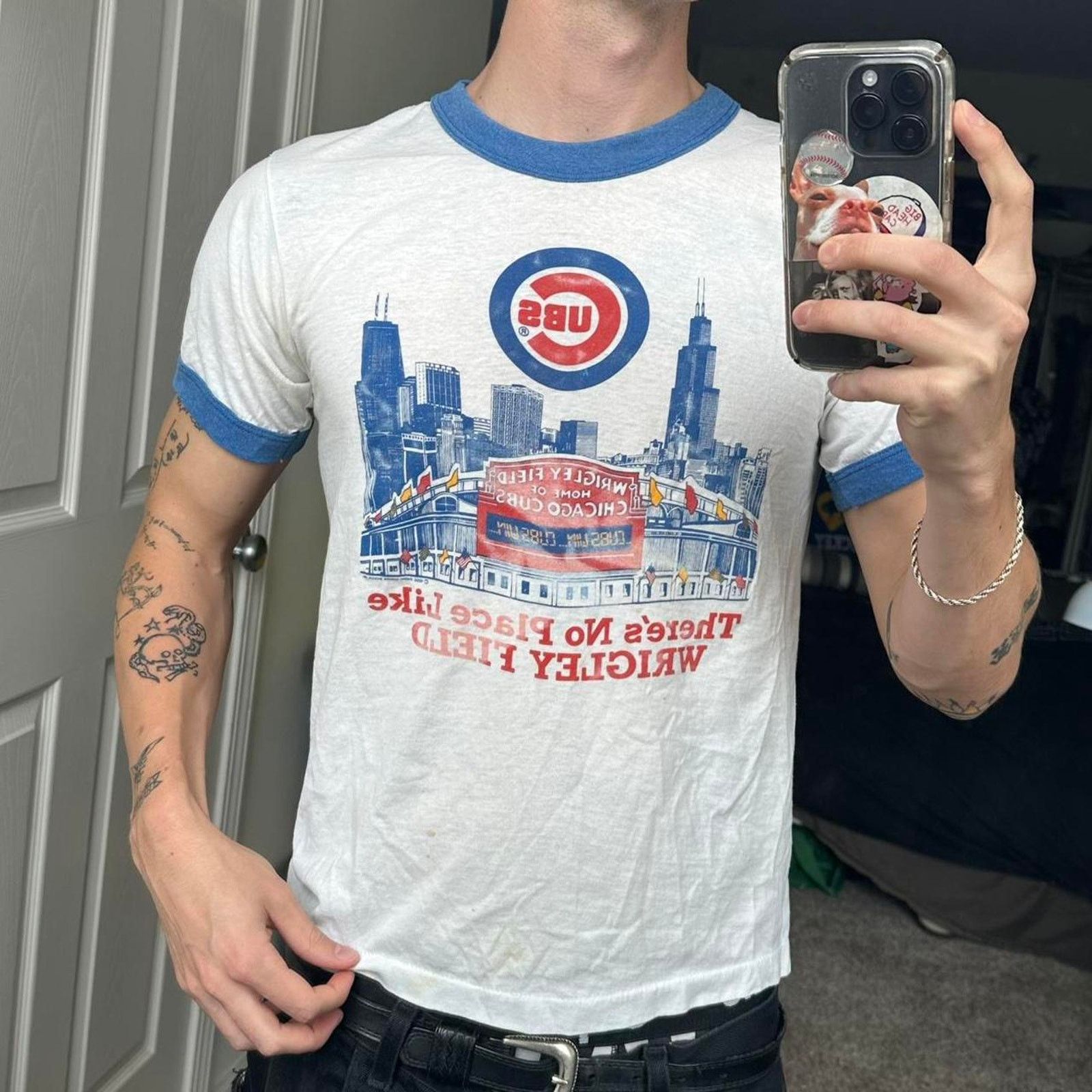 Vintage 80s Mlb Chicago Cubs Wrigley Field Ringer Shirt