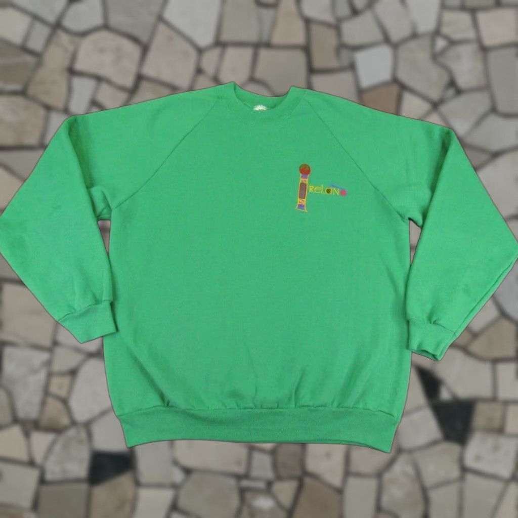 Vintage Screen Stars Sweatshirt Mens L Green Ireland 90s Crew Neck Pullover Embroidered Logo