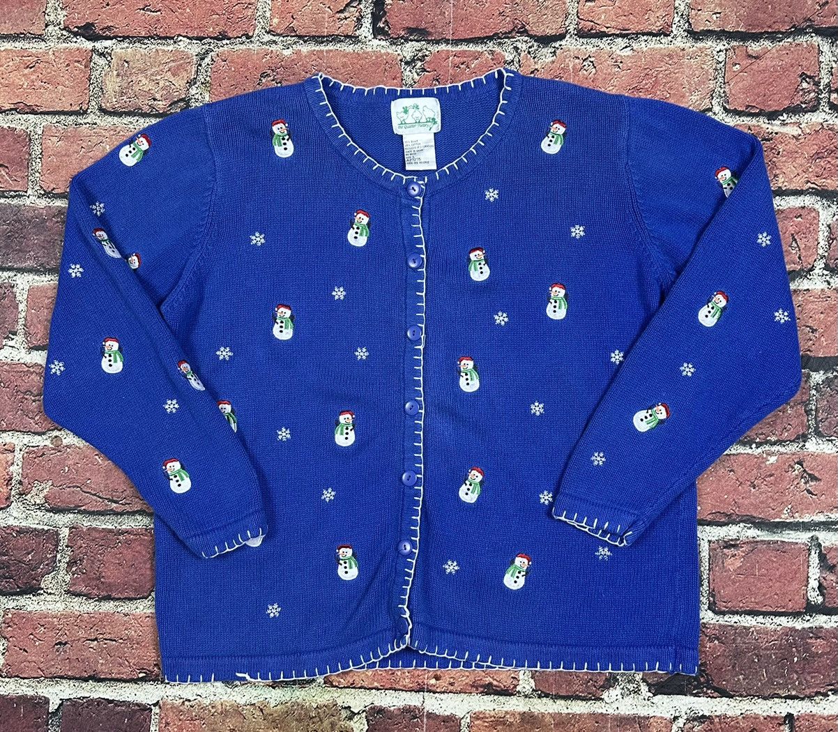 Factory Vintage Quacker Factory Snowman Christmas Sweater Cardigan