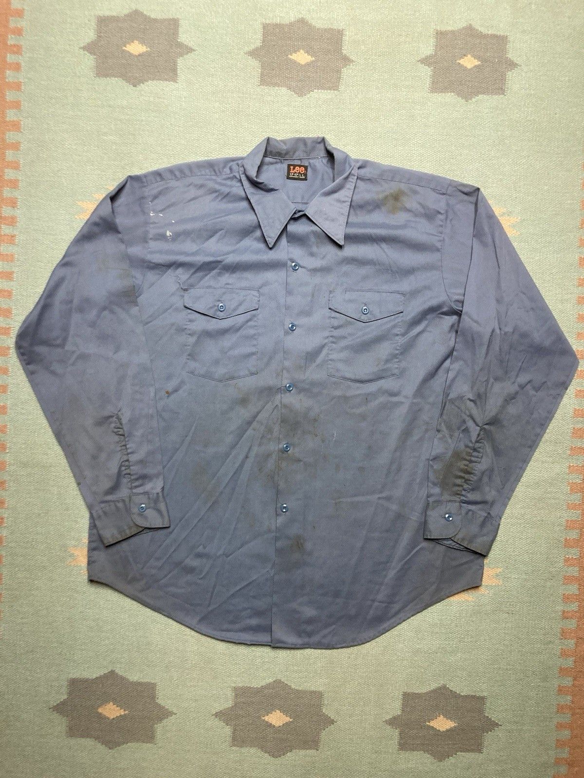 Vintage 70s Work Shirt Lee Workwear Worn Stained Men S Large