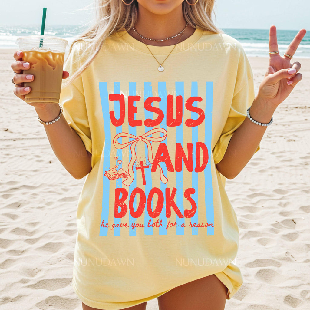 Christian Book Lover Comfort Colors Tee Bookworm Faith Jesus Books Reading (2)