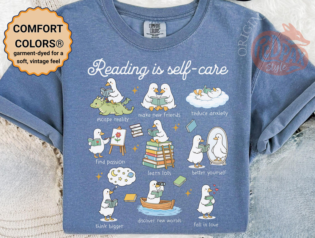 Reading Self Care Teacher Reading Book Lover Goose Literacy Teacher Tee Reader Comfort Colors (2)
