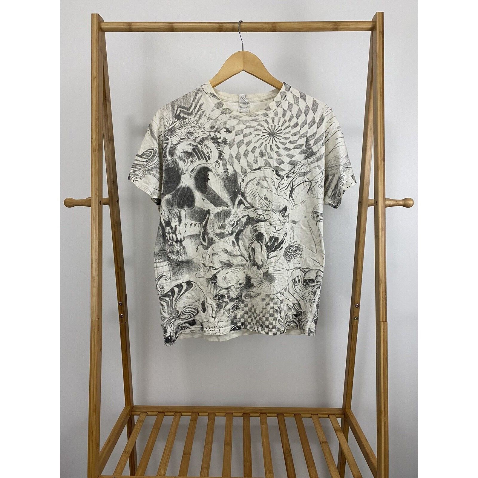 Vintage Vtg Trippy Abstract Animal All Over Print Aop T Shirt M