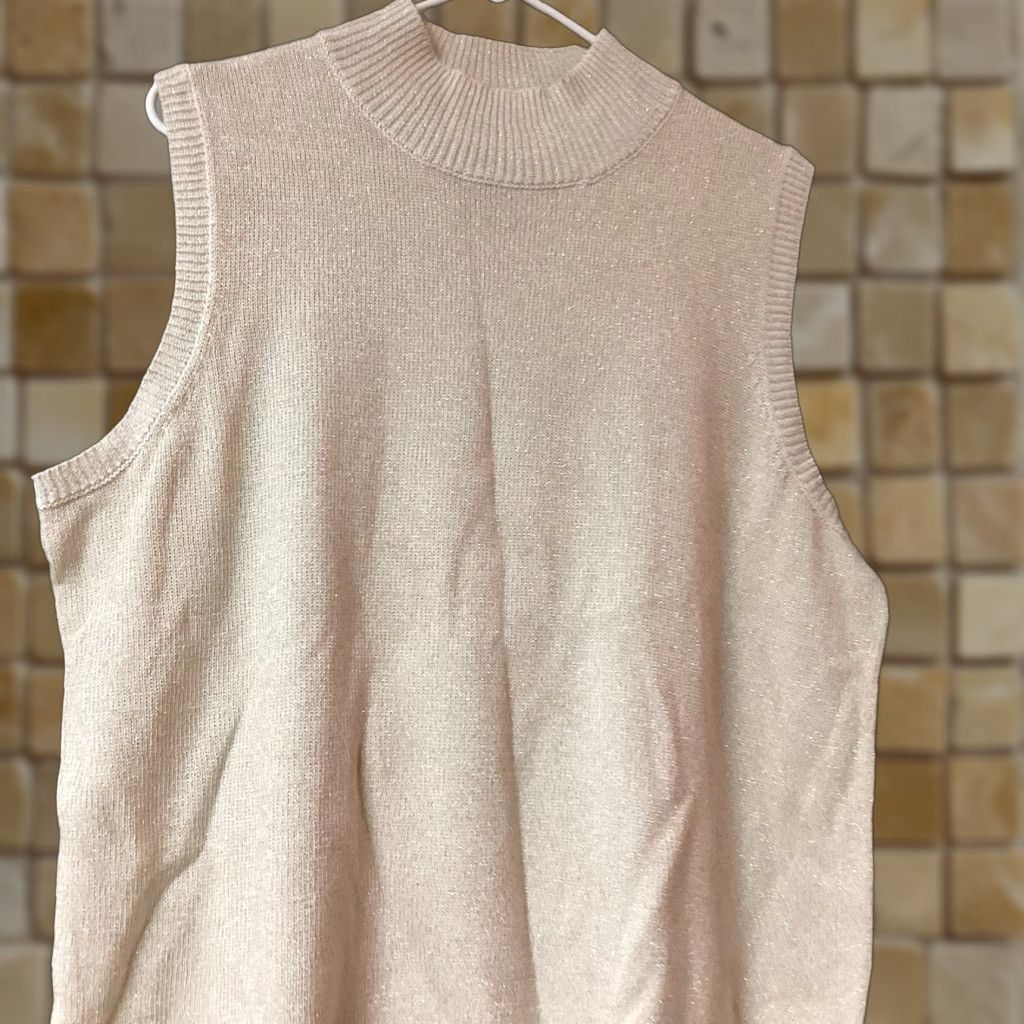 Factory Quacker Factory Sweater Women S Plus 1x Ivory Metallic Beaded High Neck Sleeveless P