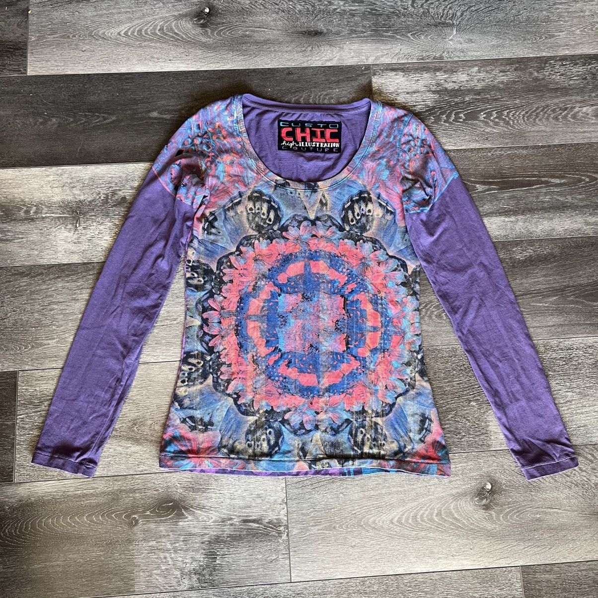 Barcelona Vintage Custo Chic High Illustration Couture Long Sleeve Top