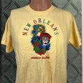 Vintage New Orleans French Quarter T Shirt Mens M Yellow 90s Mardi Gras Cotton Logo Embroide Hoodie, Sweatshirt