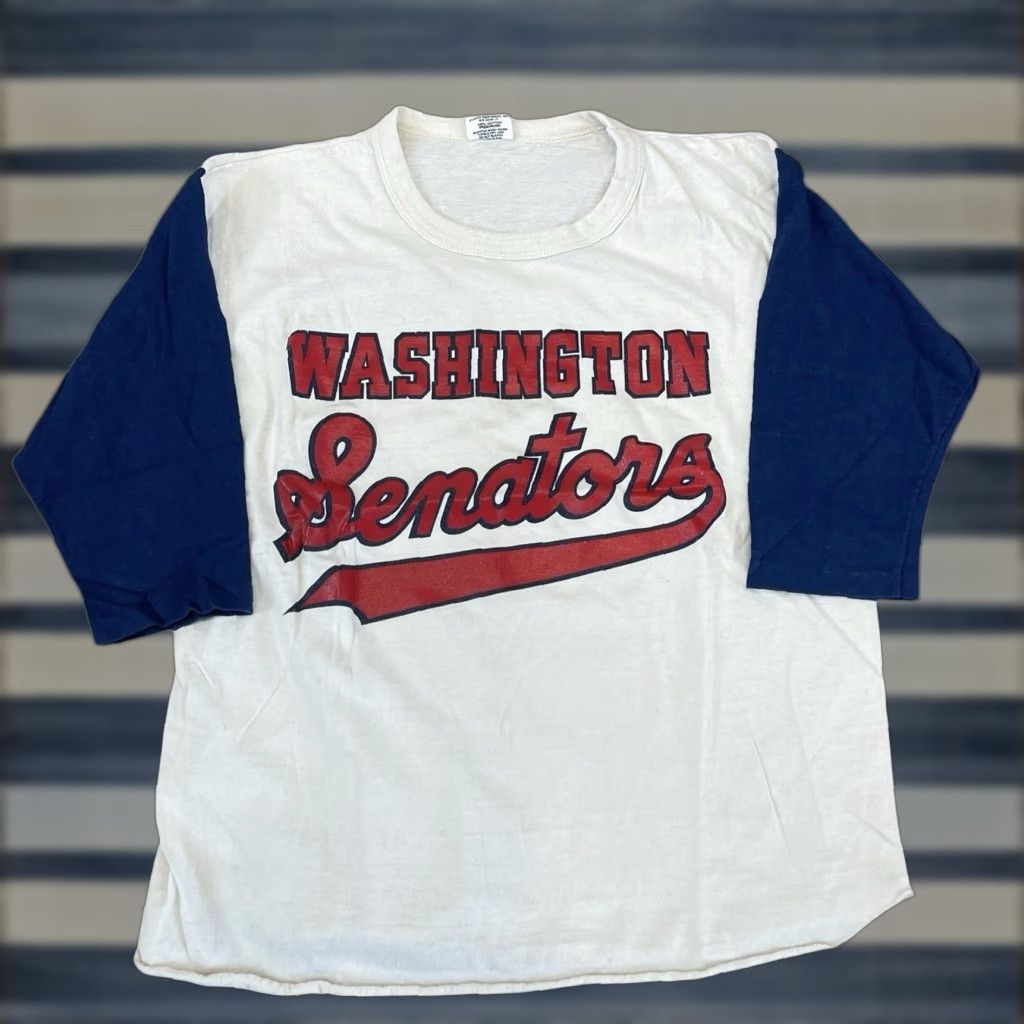 Vintage Starter Washington Senators T Shirt Large Off White Navy 70s 80s Mlb Baseball Unisex