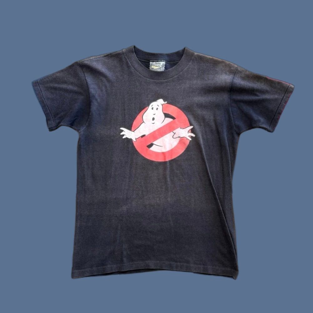 Vintage Ghostbusters T Shirt Size M Men Black Short Sleeve 80s Movie Promo Faded